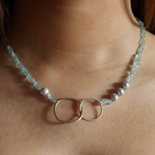 Load image into Gallery viewer, Aquamarine, pearl and sterling silver necklace
