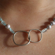 Load image into Gallery viewer, Aquamarine, pearl and sterling silver necklace
